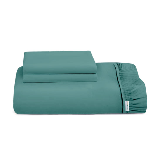 3 Piece Fitted Sheet Set Super Soft Teal Super King Size 200x200+30cm with 2 Pillow Case - Cotton Home