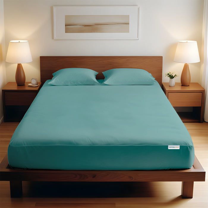 3 Piece Fitted Sheet Set Super Soft Teal Twin Size 160x200+30cm with 2 Pillow Case