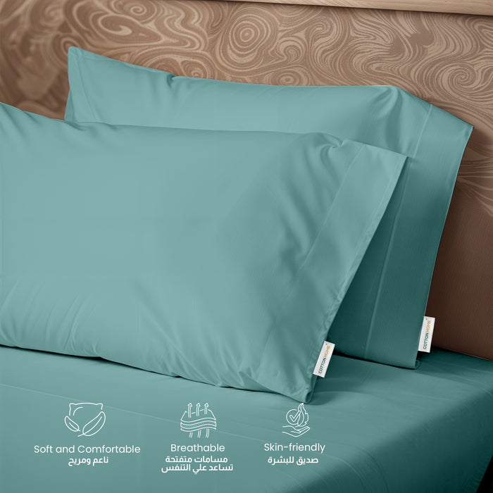 3 Piece Flat Sheet Set Super Soft Teal Queen Size 200x220 with 2 Pillow Case