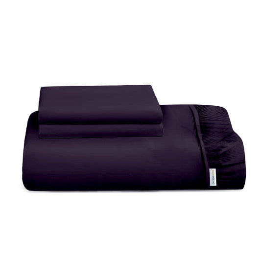 3 Piece Fitted Sheet Set Super Soft Violet Twin Size 160x200+30cm with 2 Pillow Case