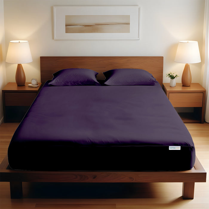 3 Piece Fitted Sheet Set Super Soft Dark Purple King Size 180x200+30cm with 2 Pillow Case