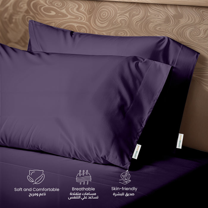 3 Piece Flat Sheet Set Super Soft Dark Purple Queen Size 200x220 with 2 Pillow Case