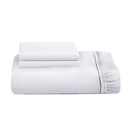 3 Piece Fitted Sheet Set Super Soft White Twin Size 160x200+30cm with 2 Pillow Case - Cotton Home