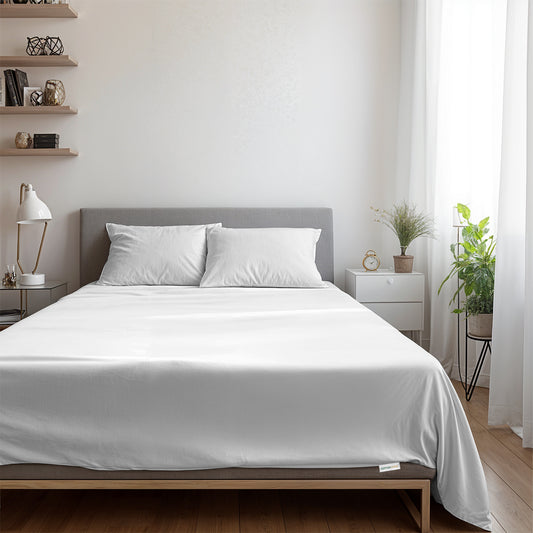 3 Piece Flat Sheet Set Super Soft White Queen Size 200x220 with 2 Pillow Case