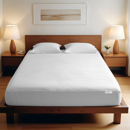 3 Piece Fitted Sheet Set Super Soft White Twin Size 160x200+30cm with 2 Pillow Case - Cotton Home