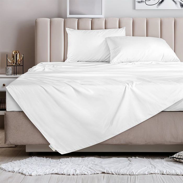 3 Piece Flat Sheet Set Super Soft White Queen Size 200x220 with 2 Pillow Case