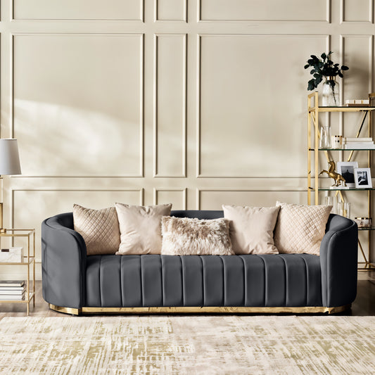 Fiona 3 Seater Velvet  Sofa -Grey - L247cm x W94cm x H81cm - Cotton Home