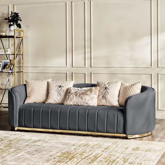 Fiona 3 Seater Velvet  Sofa -Grey - L247cm x W94cm x H81cm