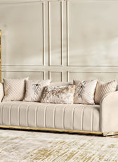 Fiona 3 Seater Velvet  Sofa -Ivory   - L247cm x W94cm x H81cm - Cotton Home