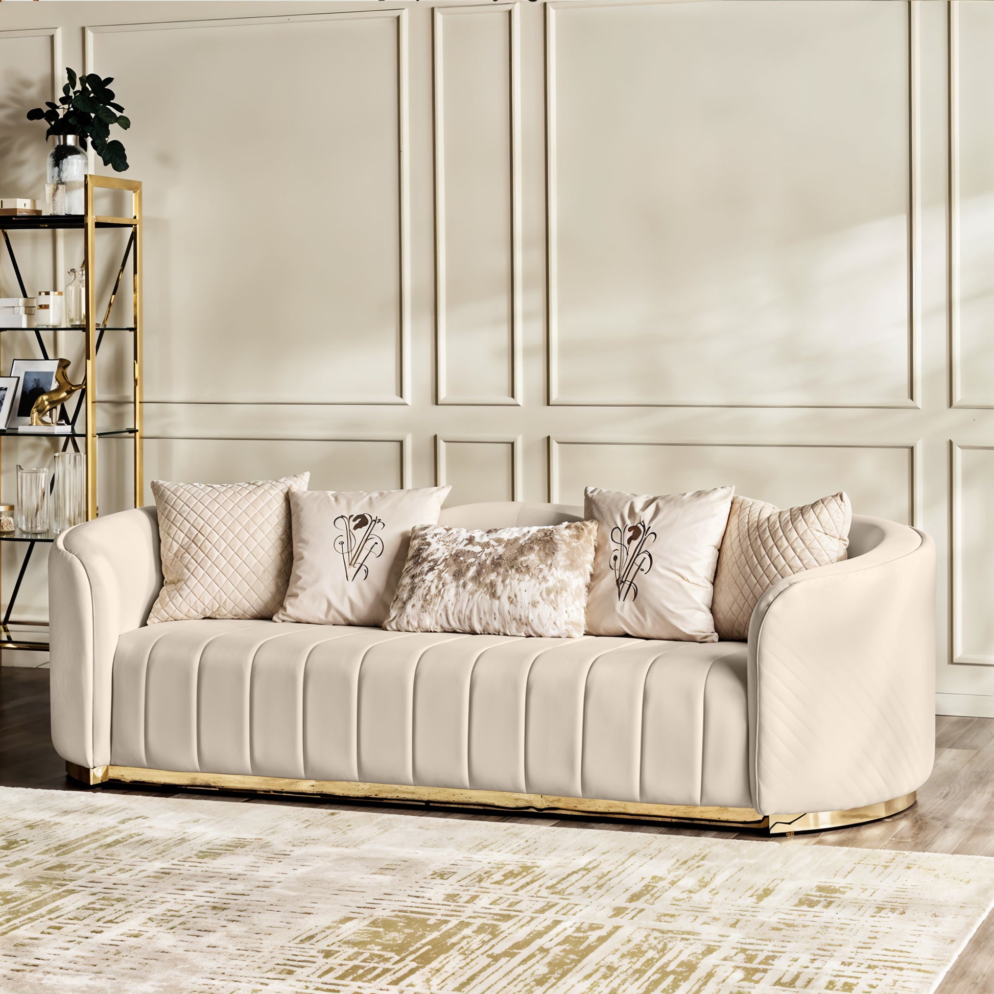 Fiona 3 Seater Velvet  Sofa -Ivory   - L247cm x W94cm x H81cm