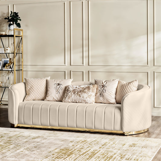 Fiona 3 Seater Velvet  Sofa -Ivory   - L247cm x W94cm x H81cm