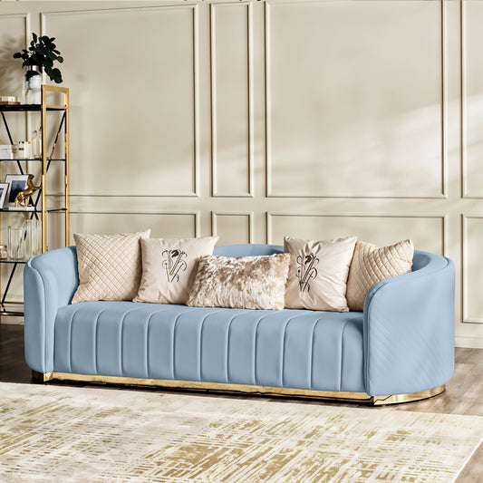 Fiona 3 Seater Velvet  Sofa - Metallic Blue - L247cm x W94cm x H81cm