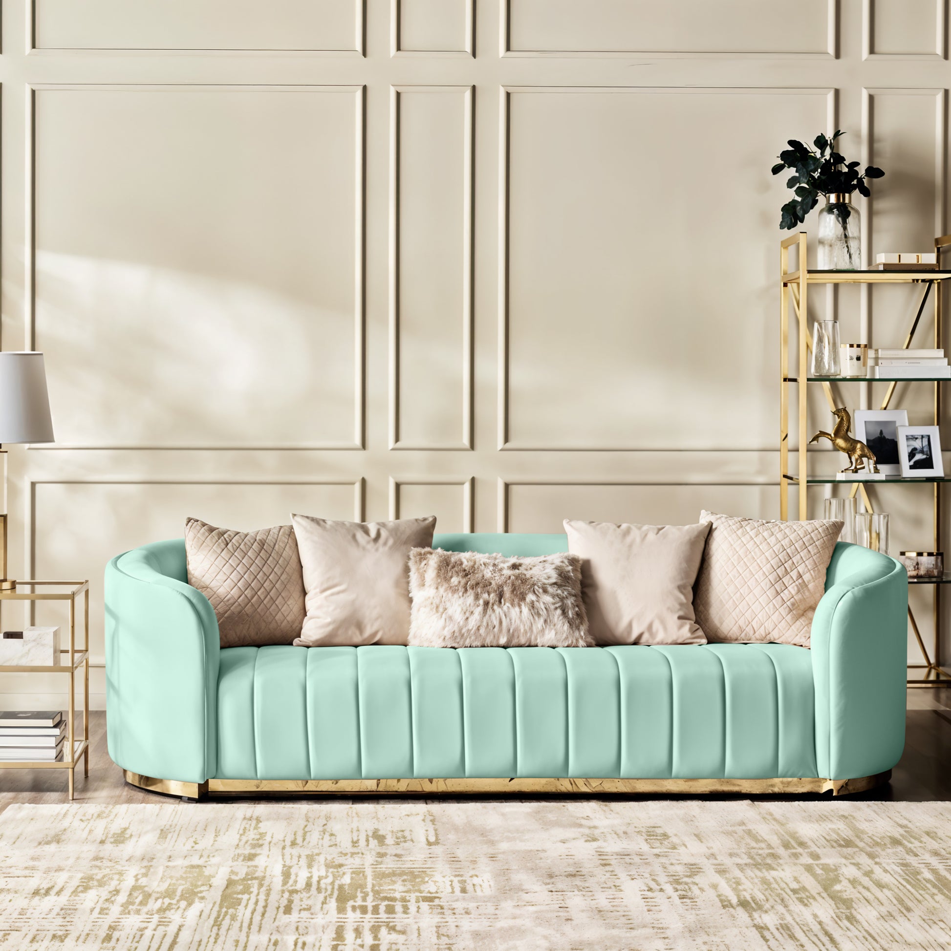 Buy Fiona Seater Velvet Sofa -Ivory L247cm x W94cm x H81cm In