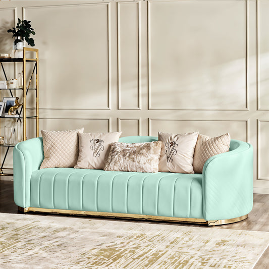 Fiona 3 Seater Velvet  Sofa - Mint Green - L247cm x W94cm x H81cm