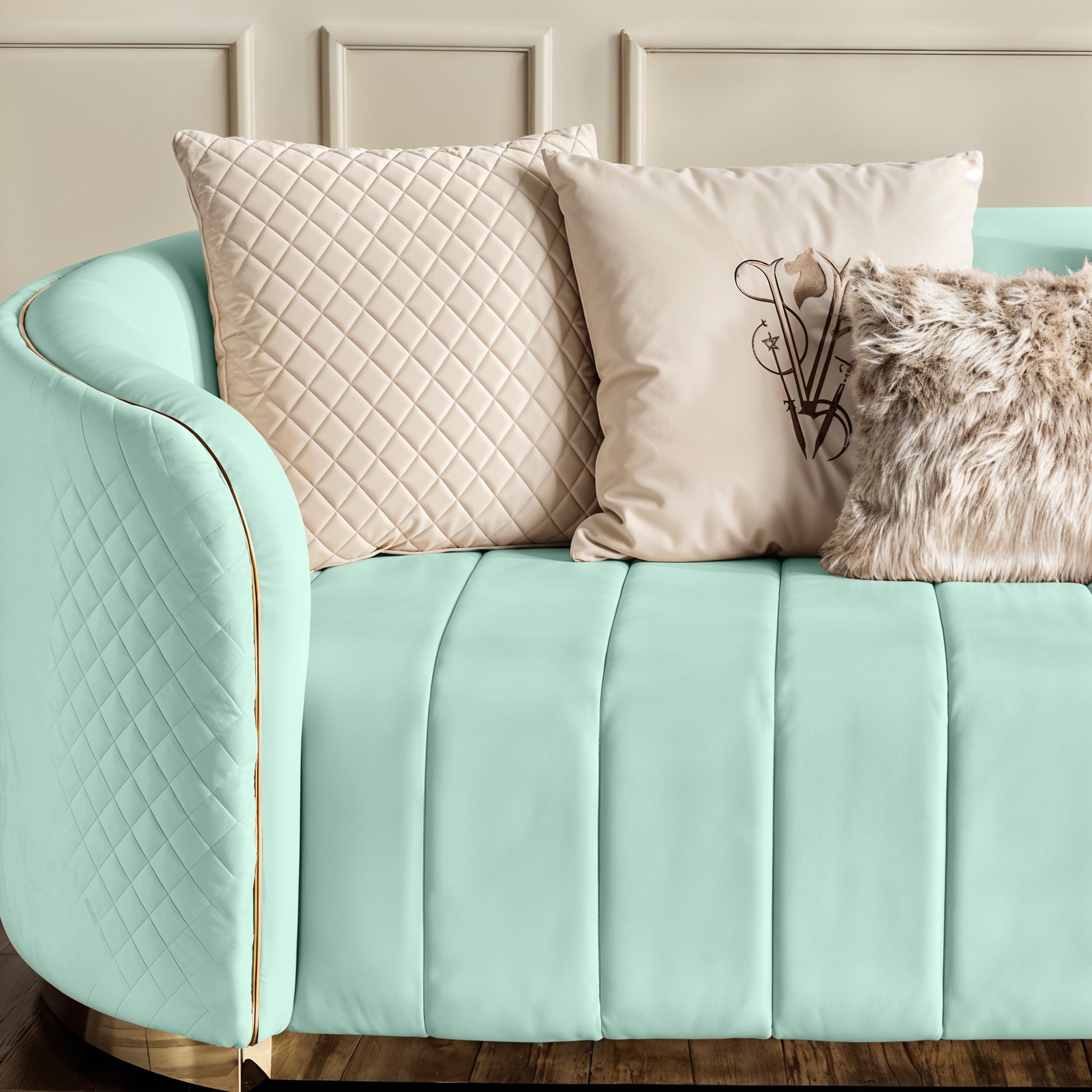 Fiona 3 Seater Velvet  Sofa - Mint Green - L247cm x W94cm x H81cm