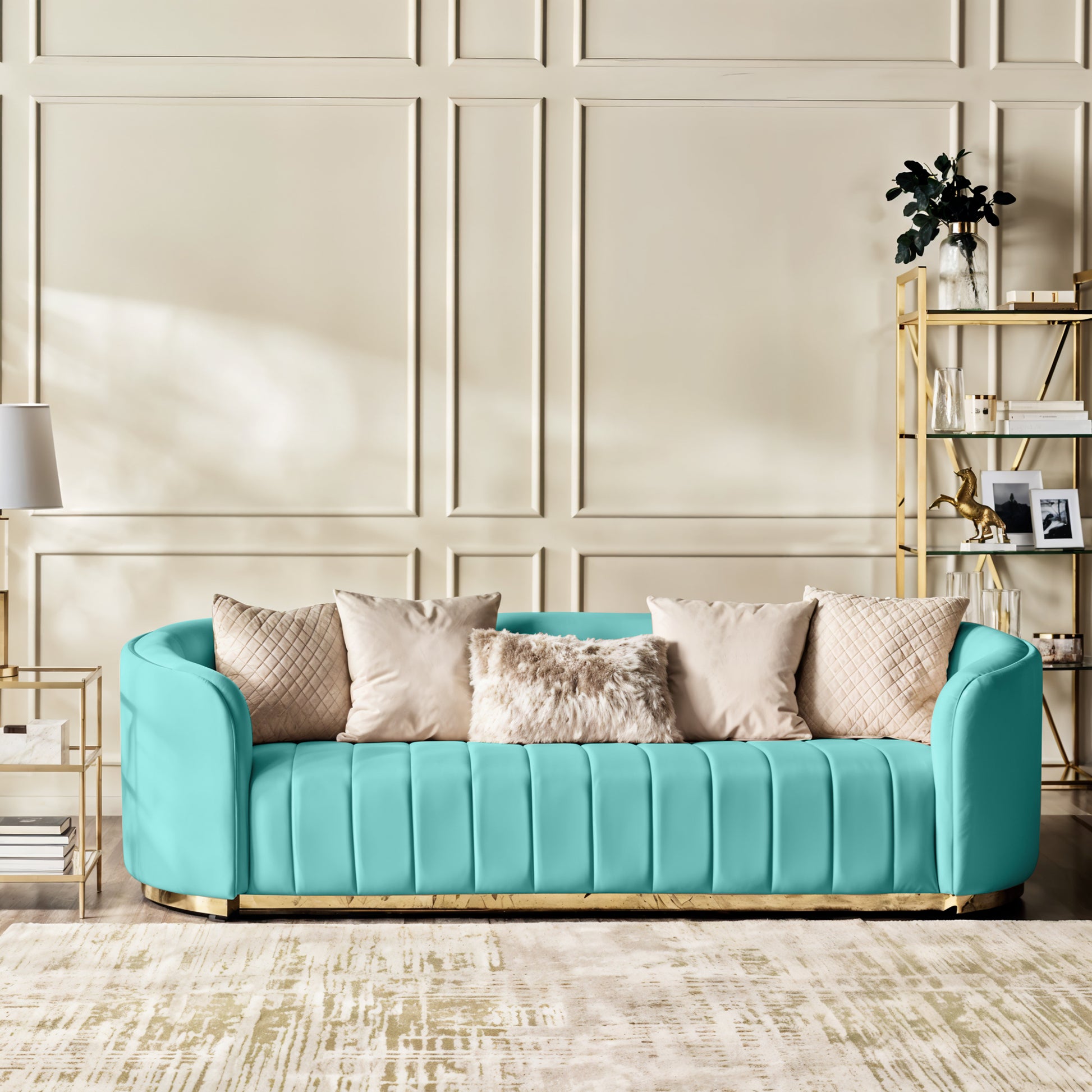 Fiona 3 Seater Velvet  Sofa - Sky Blue - L247cm x W94cm x H81cm