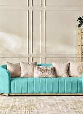 Fiona 3 Seater Velvet  Sofa -Ivory   - L247cm x W94cm x H81cm - Cotton Home