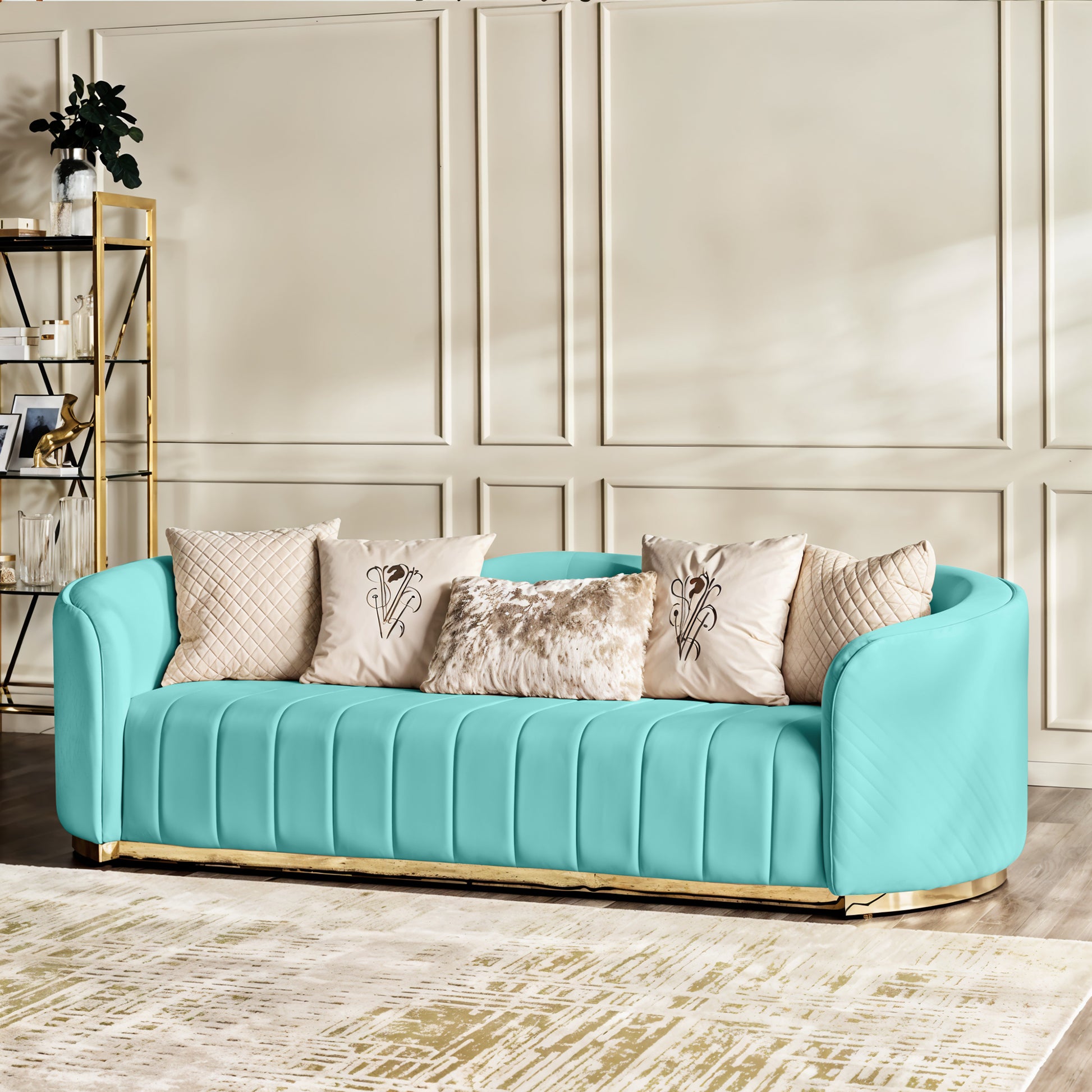 Fiona 3 Seater Velvet  Sofa - Sky Blue - L247cm x W94cm x H81cm