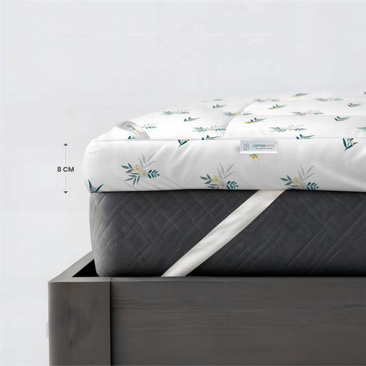 King Size Mattress Topper with 2 Pillow Cover - Floral Design 180x200+8cm