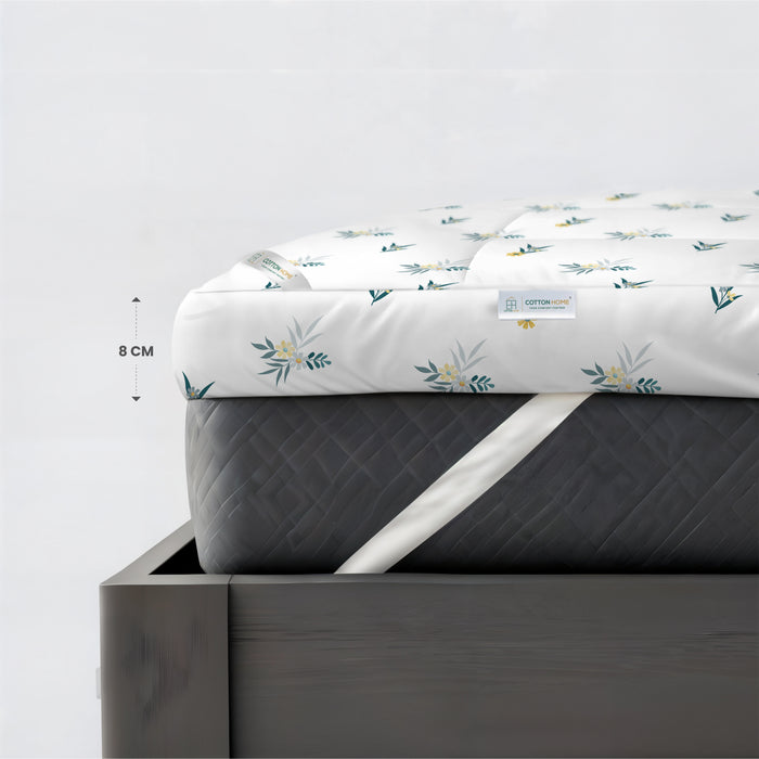 Mattress Topper with 2 Pillow Cover - Floral Design 90x200+8cm