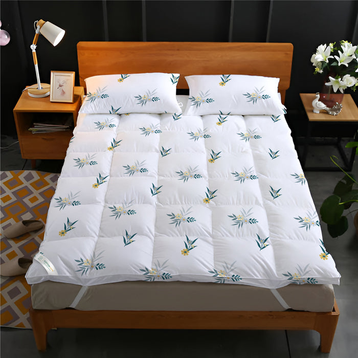 Queen Size Mattress Topper with 2 Pillow Cover - Floral Design 160x200+8cm