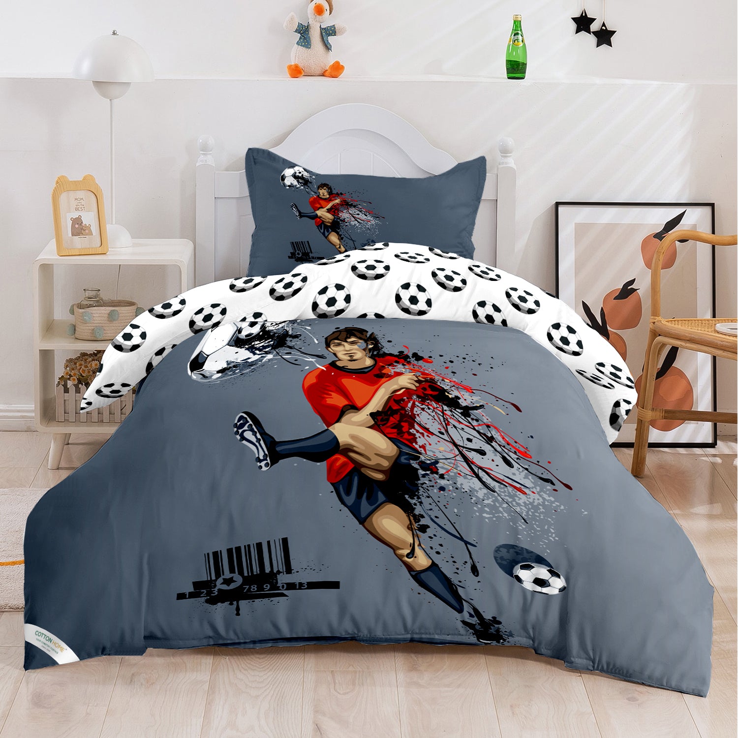 Kids Duvet Cover Set 3 Pcs - Football Print | 135x220cm | Microfiber | Cotton Home