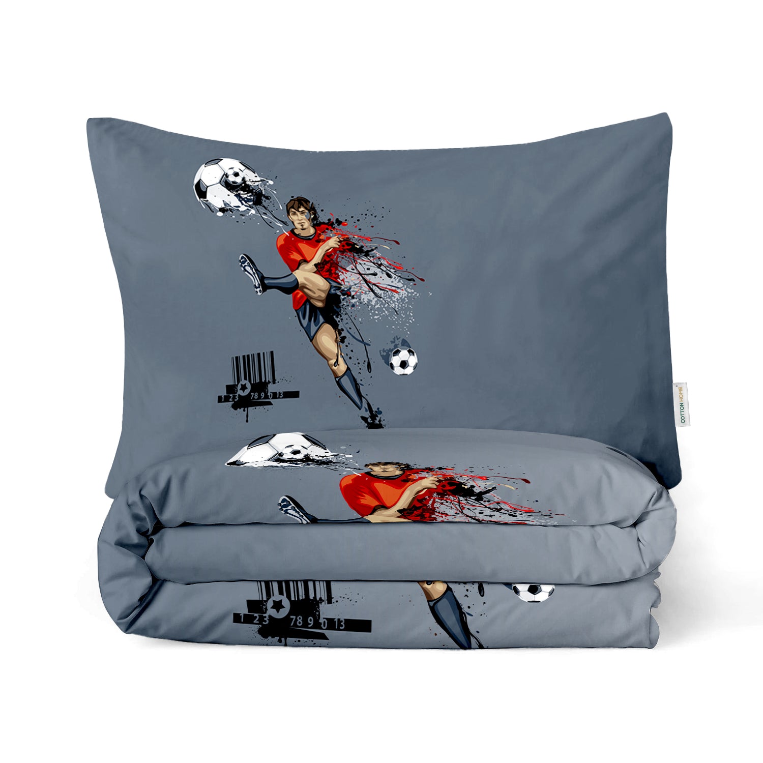 Kids Duvet Cover Set - 4 Pc - Foot Ball Player Print 160x220cm | Cotton Home