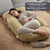 Serenity Velvet Pregnancy Pillow G-Shape Full Body Pillow  With Removable Cover Beige