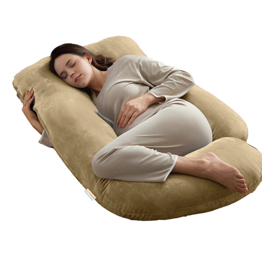 Serenity Velvet Pregnancy Pillow G-Shape Full Body Pillow  With Removable Cover Beige