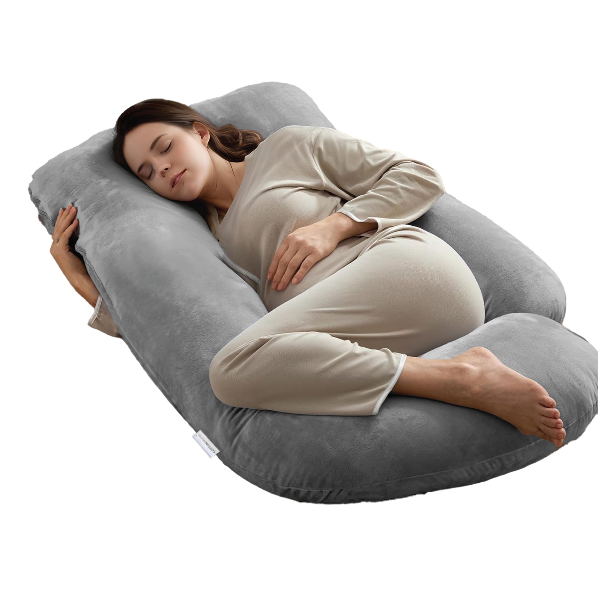 Serenity Velvet Pregnancy Pillow G-Shape Full Body Pillow  With Removable Cover Grey