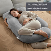 Serenity Velvet Pregnancy Pillow G-Shape Full Body Pillow  With Removable Cover Grey