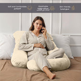 Serenity Velvet Pregnancy Pillow G-Shape Full Body Pillow  With Removable Cover Ivory