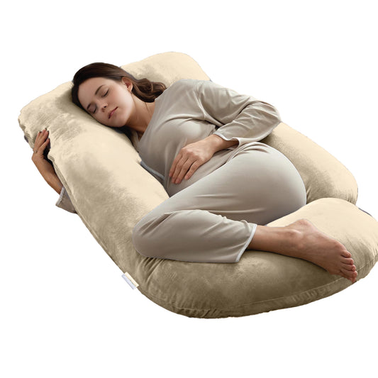 Serenity Velvet Pregnancy Pillow G-Shape Full Body Pillow  With Removable Cover Ivory