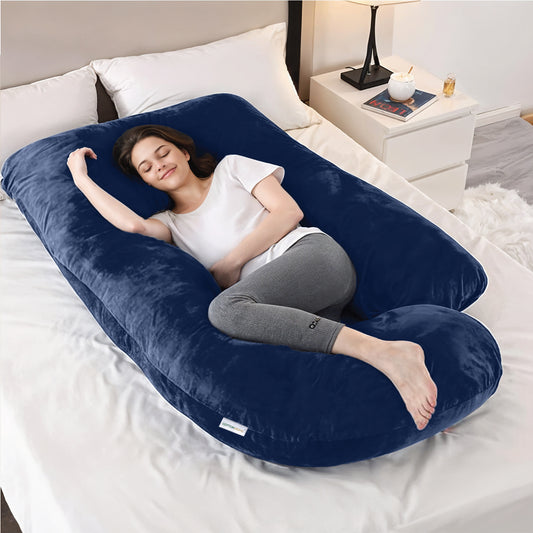 Serenity Velvet Pregnancy Pillow G-Shape Full Body Pillow  With Removable Cover Navy Blue - Cotton Home