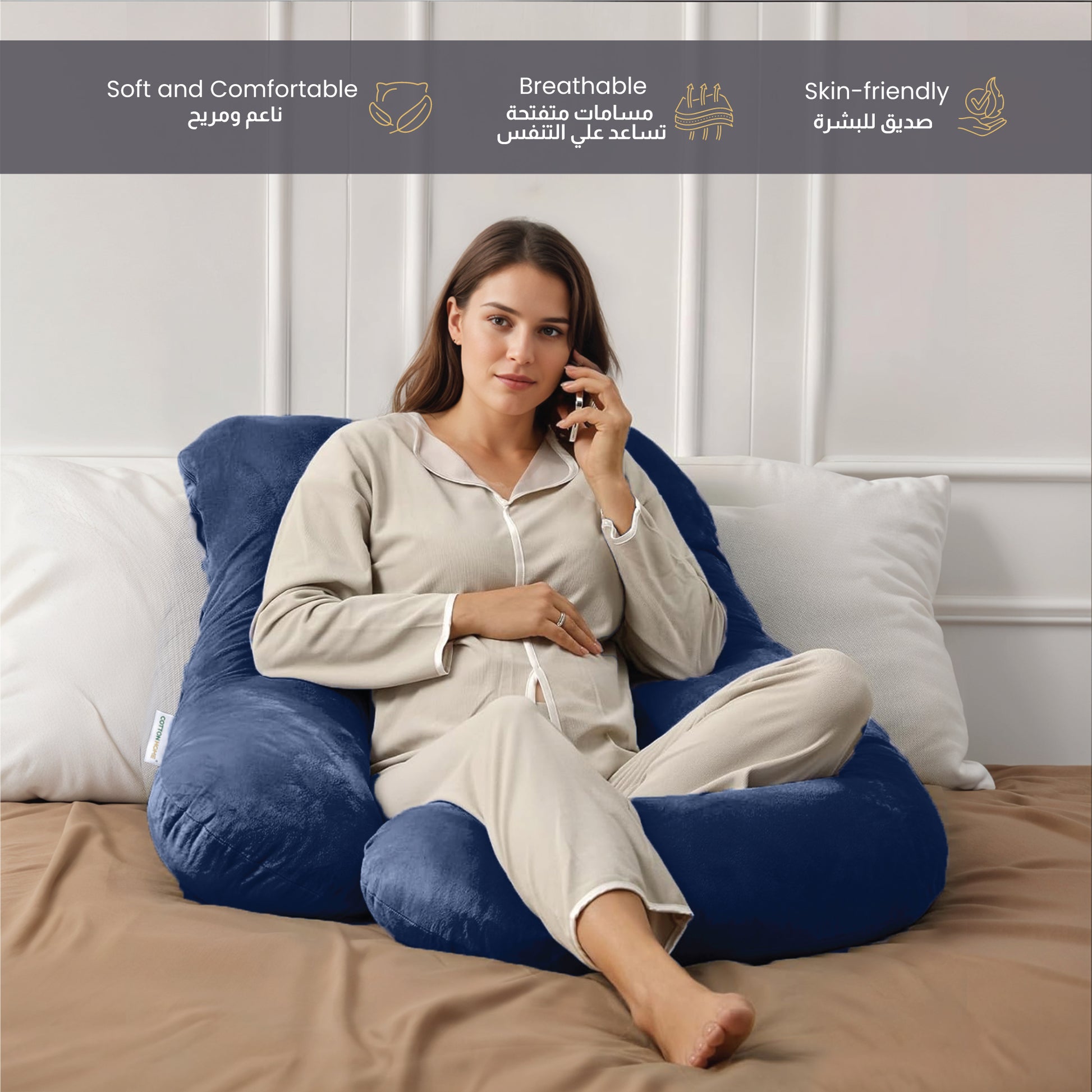 Serenity Velvet Pregnancy Pillow G-Shape Full Body Pillow  With Removable Cover Navy Blue