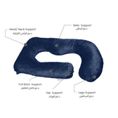 Serenity Velvet Pregnancy Pillow G-Shape Full Body Pillow  With Removable Cover Navy Blue