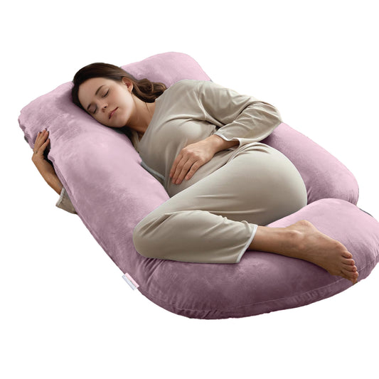 Serenity Velvet Pregnancy Pillow G-Shape Full Body Pillow  With Removable Cover Pink - Cotton Home