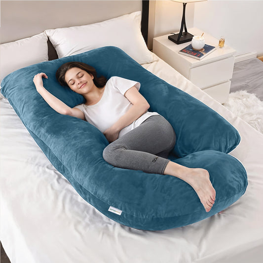 Serenity Velvet Pregnancy Pillow G-Shape Full Body Pillow  With Removable Cover Teal