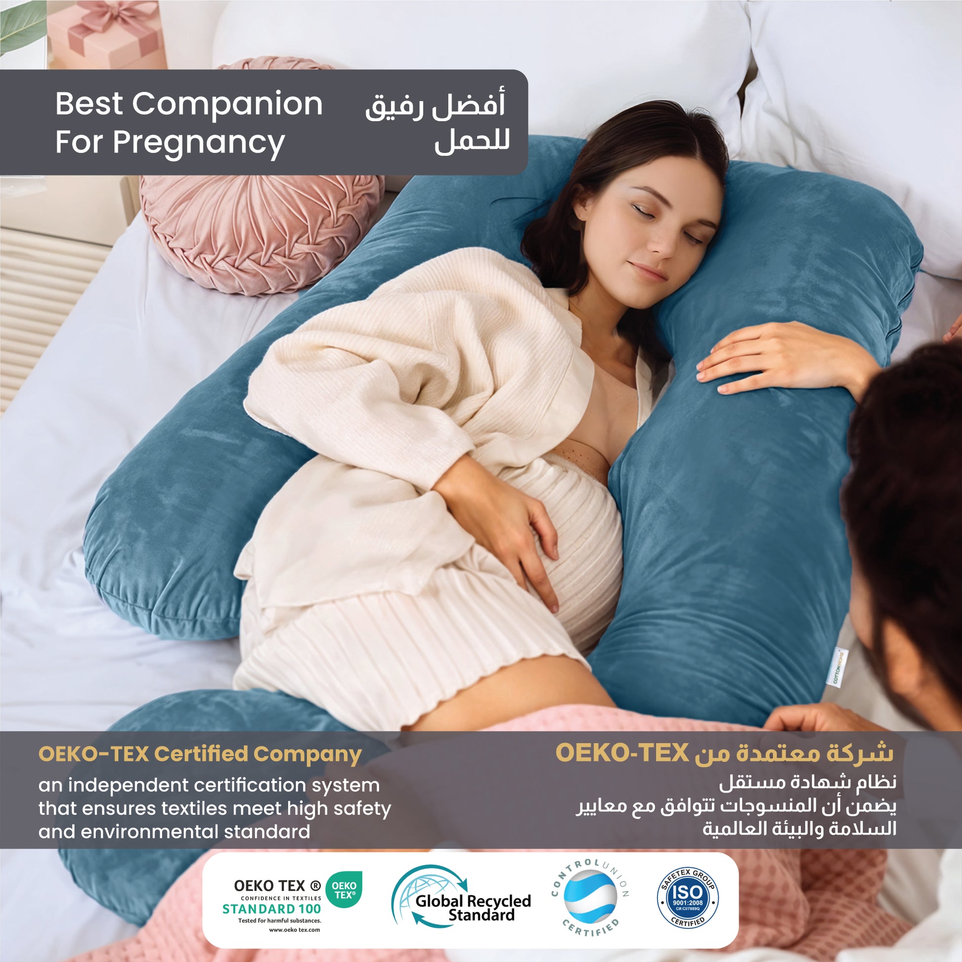 Serenity Velvet Pregnancy Pillow G-Shape Full Body Pillow  With Removable Cover Teal