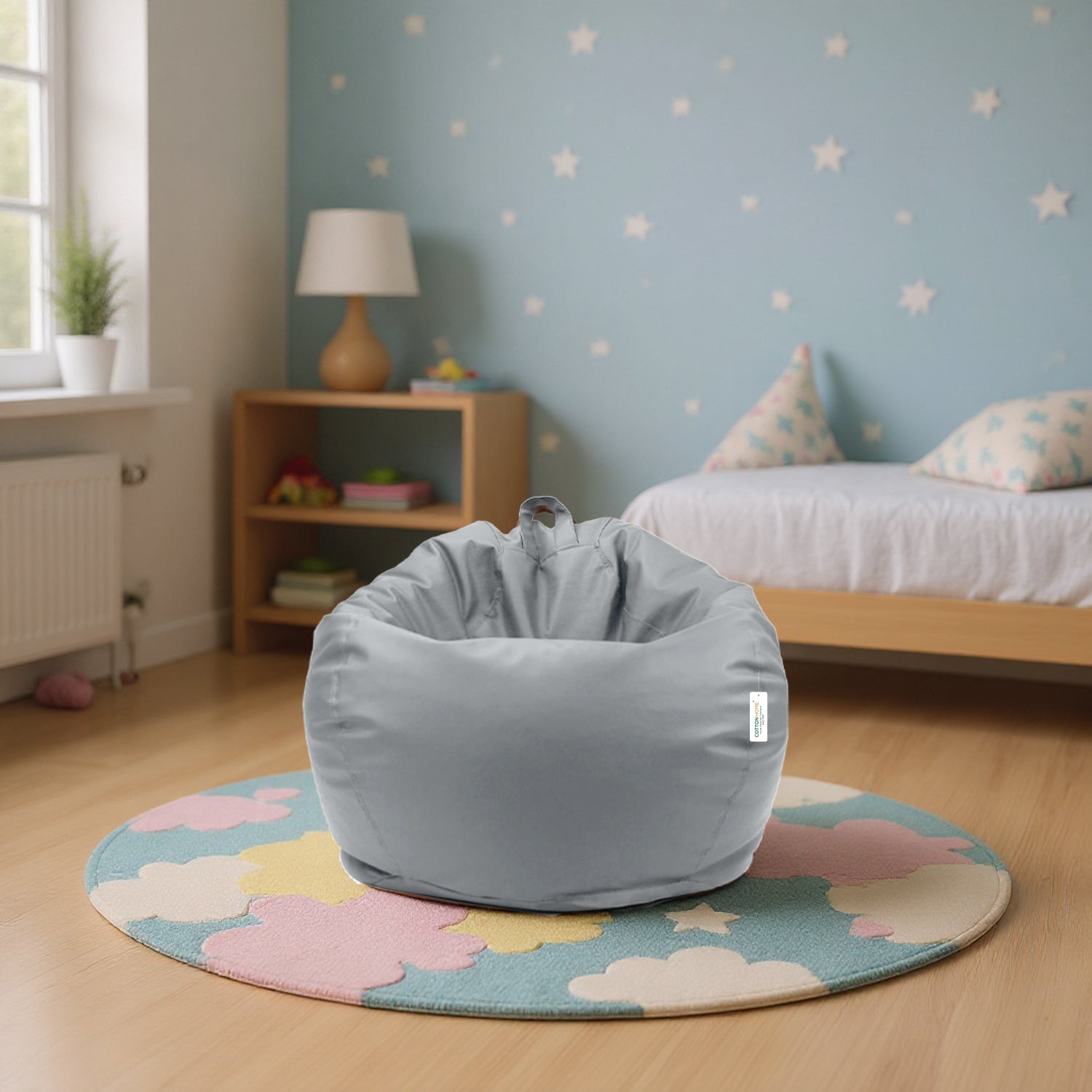 Kids Bean Bag Chair Premium PU Leather 50x80x80cm - Grey