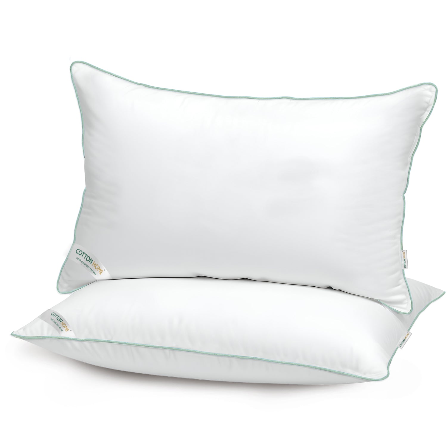 Pack of 2 Premium Bamboo Silk Pillow 50x75cm - White with Mint Cord