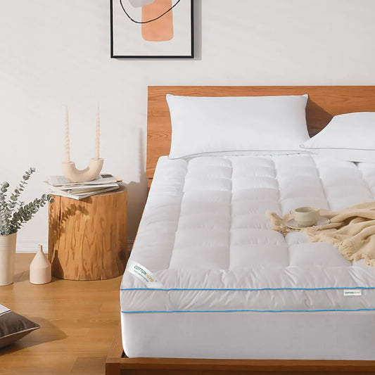 Gel Mattress Topper 8cm Thickness - 200x200cm White with Blue Cord