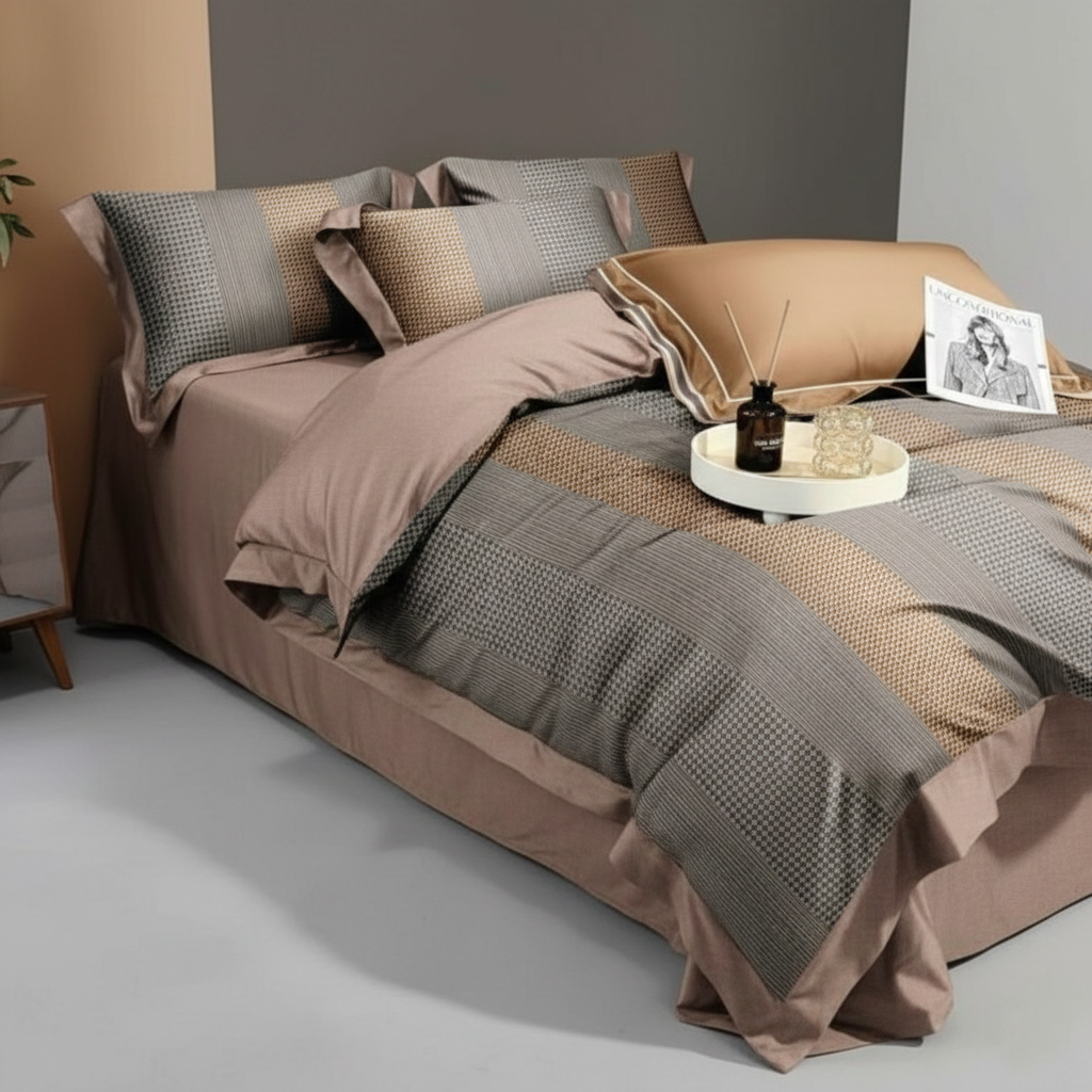 6 Pieces Duvet Cover Set –  220x240cm – Elegant goldenBedding