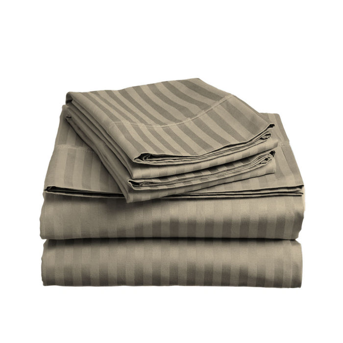 6 Piece Cotton Duvet Cover Set 220x240cm Queen - Brown Stripe