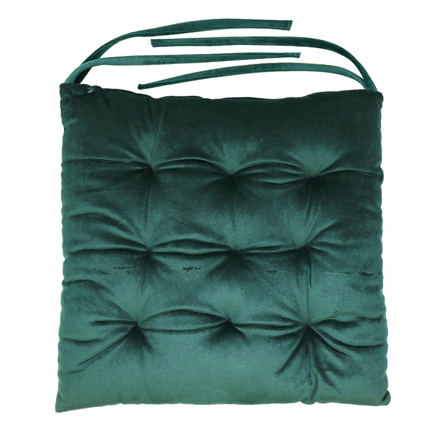 Velvet Slip Free Tufted  Chair Cushion Green 40x40cm - Pack of 2