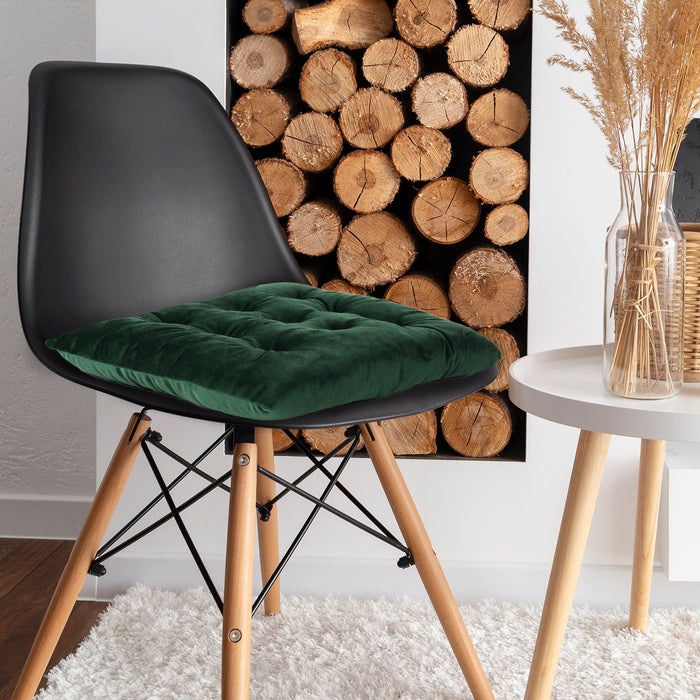 Velvet Slip Free Tufted  Chair Cushion Green 40x40cm - Pack of 2