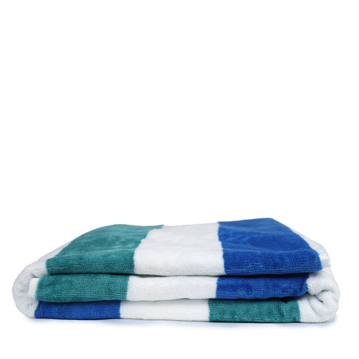 Oversized Beach Towel 90x180cm Extra Large Luxury Cotton Blue and Green Striped High Absorbent and Soft Summer Pool Towel