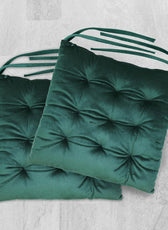 Velvet Slip Free Tufted  Chair Cushion Green 40x40cm - Pack of 2 - Cotton Home