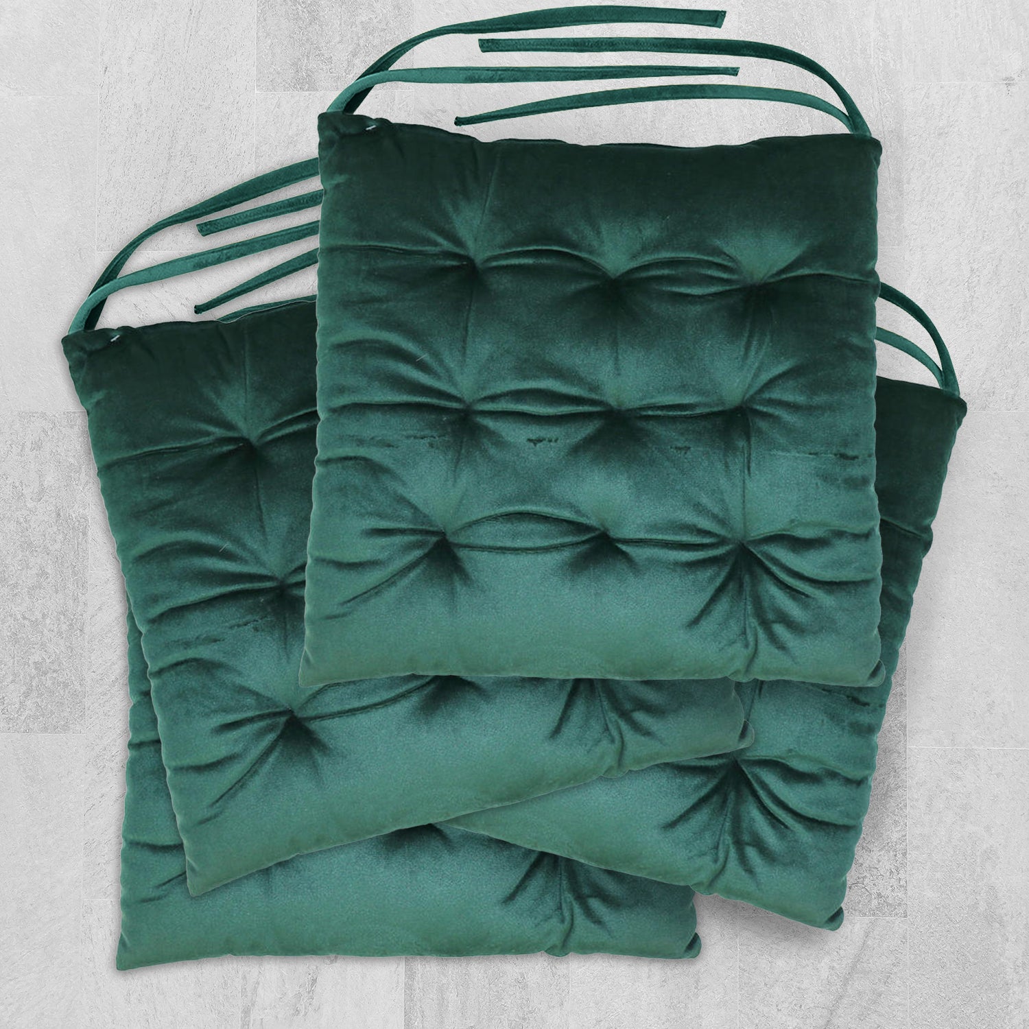 Velvet Slip Free Tufted  Chair Cushion Green 40x40cm - Pack of 4