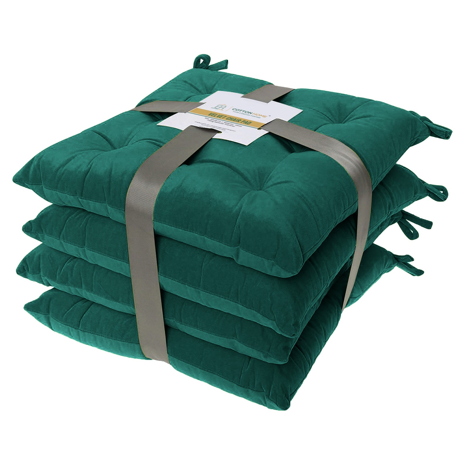 Velvet Slip Free Tufted  Chair Cushion Green 40x40cm - Pack of 4